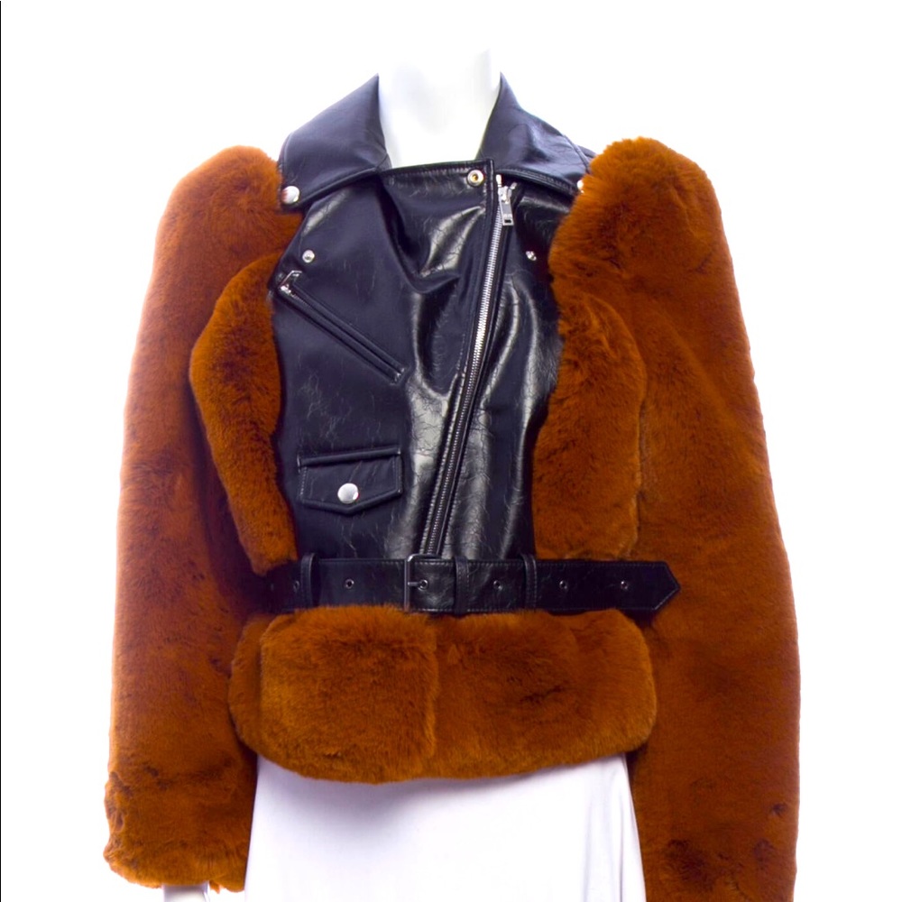 Sonia Rykiel Black and Brown Faux Fur Jacket